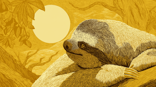 Papier peint paresseux Illustration stylisée d'un paresseux sous un soleil doré