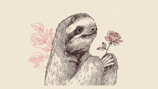 Papier peint paresseux Paresseux tenant une rose avec des fleurs en arrière-plan