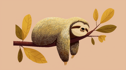 Papier peint paresseux Un paresseux câlin sur une branche ornée de feuilles dorées