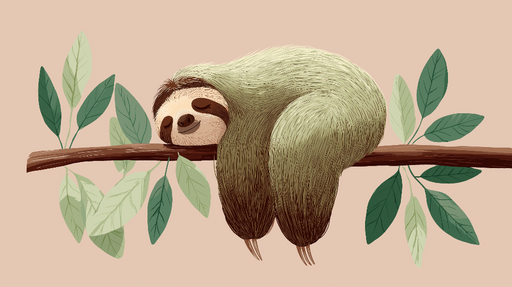 Papier peint paresseux Un paresseux endormi sur une branche avec des feuilles tropicales