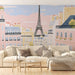 Papier peint romantique Paris avec scène de la Tour Eiffel pour salon élégant