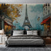 Papier peint scène urbaine stylisée de Paris avec la Tour Eiffel pour décoration de chambre moderne