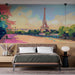 Papier peint artistique Paris avec vue de la Tour Eiffel au crépuscule pour chambre moderne.