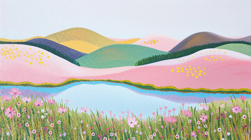 Papier peint pastel Fleurs et montagnes en fond