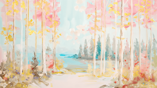 Papier peint pastel Forêt et lac