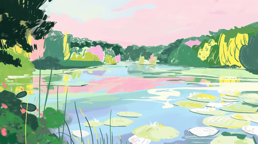 Papier peint pastel Nenuphars et étang