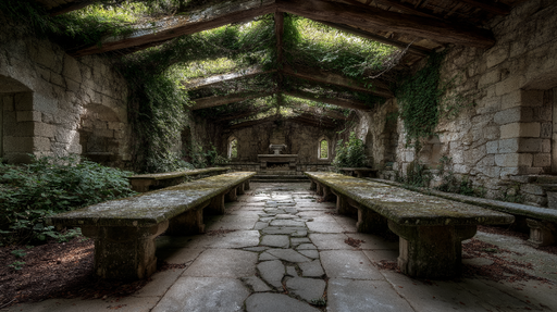 Papier peint paysage abandonné Ambiance de ruines naturelles avec verdure luxuriante