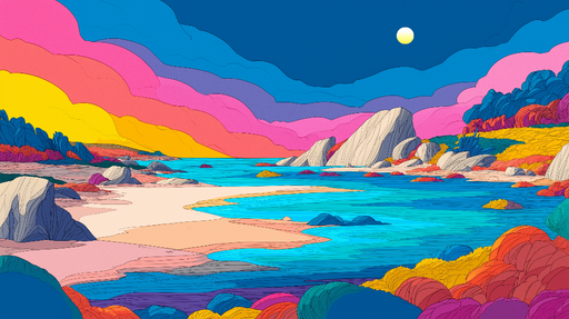 Papier peint paysage abstrait Coucher de soleil  sur une côte colorée