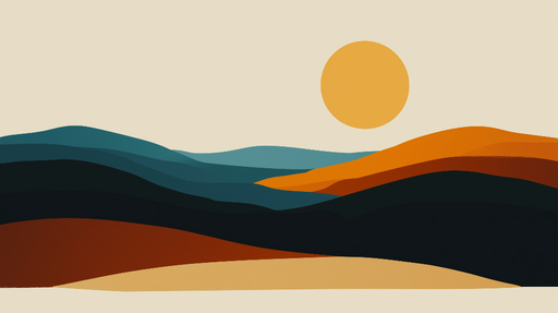 Papier peint paysage abstrait Couleurs terriennes et soleil doré