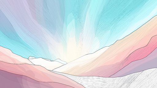 Papier peint paysage abstrait Montagnes aux teintes pastel et ciel lumineux