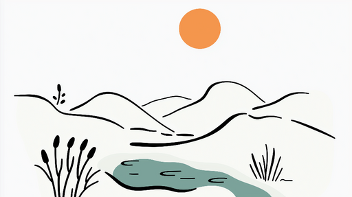 Papier peint paysage abstrait Montagnes et étang minimaliste