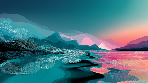 Papier peint paysage abstrait Montagnes stylisées et reflets colorés