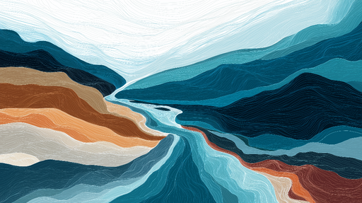 Papier peint paysage abstrait Ondulations et courbes dans des teintes apaisantes