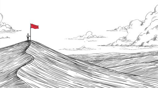 Papier peint paysage abstrait Silhouette d'une colline avec un drapeau rouge