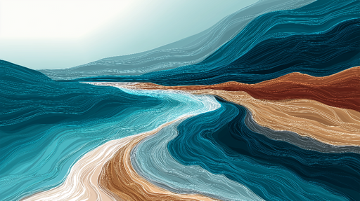 Papier peint paysage abstrait Vagues fluides aux tons bleus et bruns