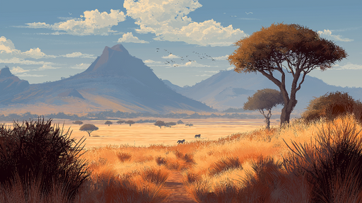 Papier peint paysage africain Vastitude des plaines et silhouettes majestueuses des montagnes