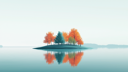 Papier peint paysage apaisant Île paisible avec des arbres aux couleurs automnales