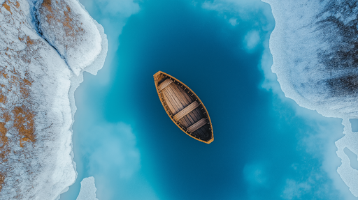 Papier peint paysage aquatique Barque flottante sur une eau cristalline