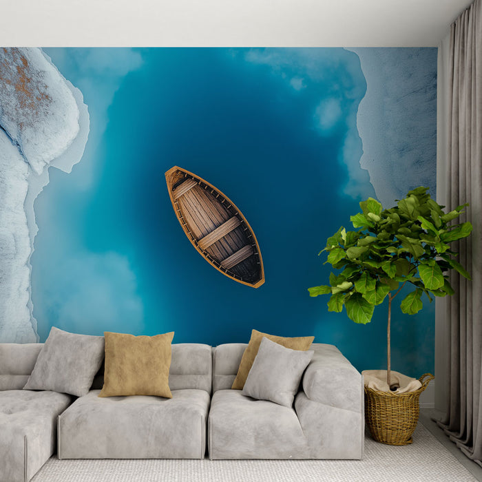 Papier peint paysage aquatique | Barque flottante sur une eau cristalline