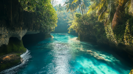 Papier peint paysage aquatique Rivière tropicale aux eaux turquoise et végétation luxuriante