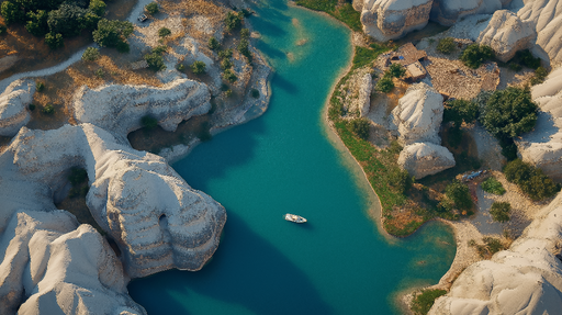 Papier peint paysage aquatique Rivière turquoise entourée de formations rocheuses