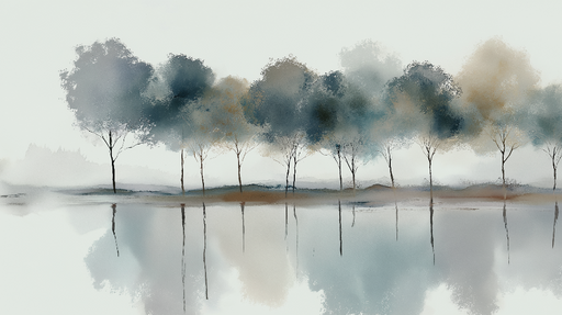 Papier peint paysage aquatique Silhouettes d'arbres se reflétant dans l'eau