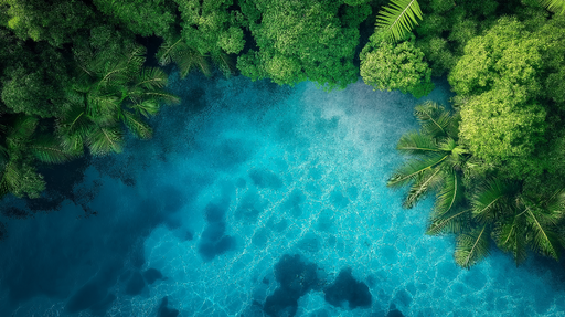 Papier peint paysage aquatique Vue aérienne sur une forêt tropicale et une eau turquoise