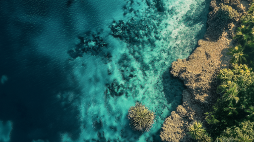 Papier peint paysage aquatique Vue aérienne sur une île tropicale et des eaux turquoise