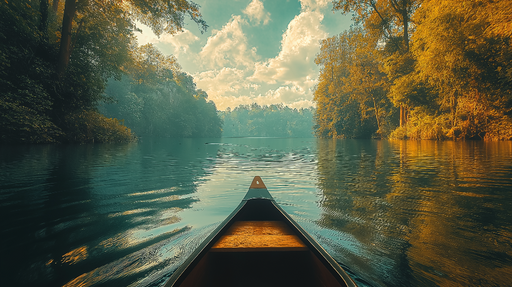 Papier peint paysage aquatique Vue paisible sur un lac entouré d'arbres dorés
