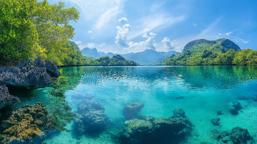Papier peint paysage aquatique Vue panoramique sur une lagune paisible
