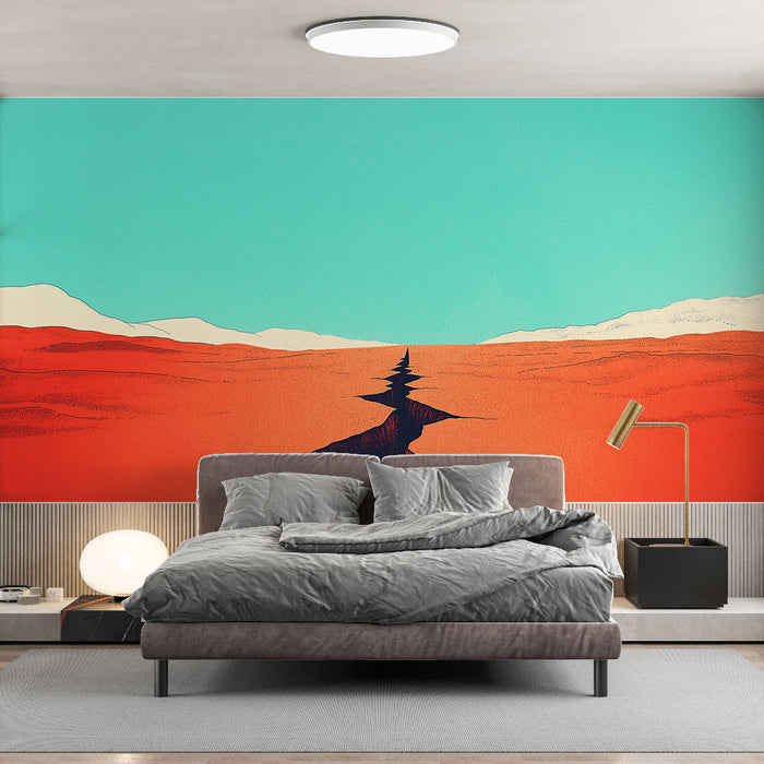 Papier peint paysage aride | Désert rouge et ciel bleu éclatant