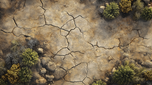Papier peint paysage aride Sol craquelé avec végétation désertique