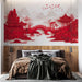 Papier peint paysage asiatique rouge avec pont et pagodes pour décoration murale chambre moderne