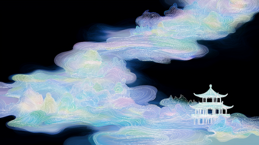 Papier peint paysage asiatique Silhouettes délicates et nuages colorés