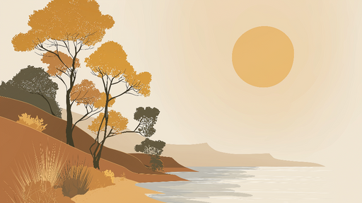 Papier peint paysage automnal Arbres dorés et rivière tranquille sous le soleil