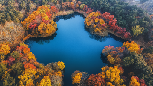 Papier peint paysage automnal Reflets vibrants d'un lac entouré d'arbres aux couleurs d'automne