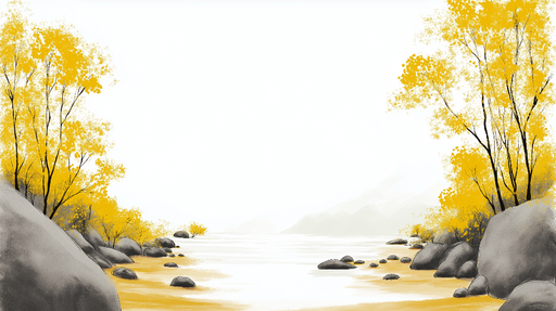 Papier peint paysage automnal Rivière tranquille bordée d'arbres aux feuilles dorées