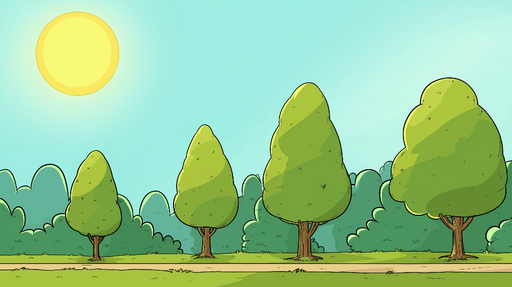 Papier peint paysage bohème Arbres stylisés et ciel ensoleillé