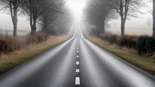 Papier peint paysage brumeux Route serpentant au milieu des arbres