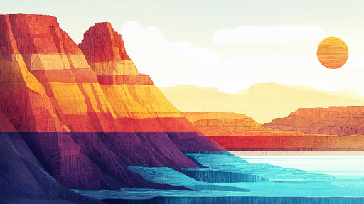 Papier peint paysage canyon avec montagnes colorées au coucher de soleil pour décoration murale moderne