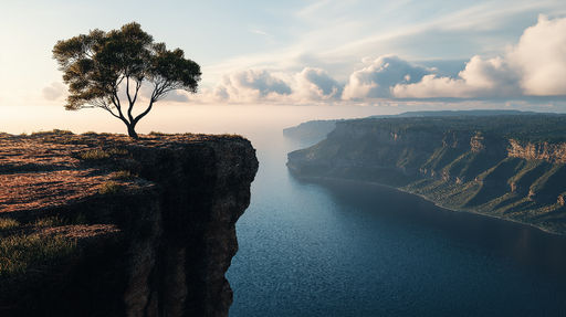 Papier peint paysage côtier Arbre solitaire sur un promontoire surplombant l'océan