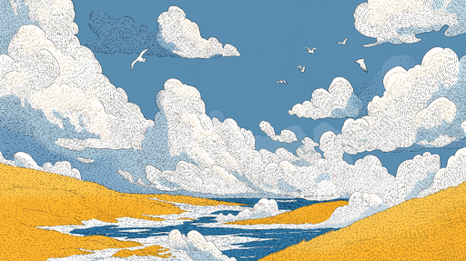 Papier peint paysage côtier Ciel bleu dramatique avec nuages et vagues