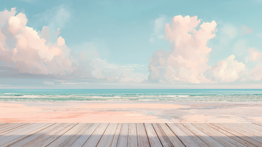 Papier peint paysage côtier Ciel bleu pastel avec nuages doux et plage tranquille