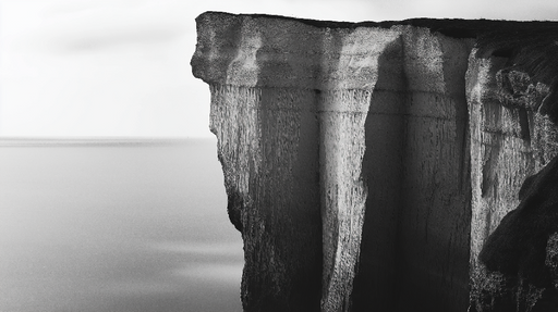 Papier peint paysage côtier Élévation majestueuse d'une falaise en noir et blanc