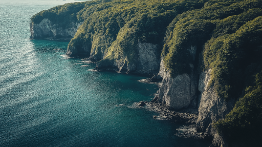 Papier peint paysage côtier Falaises verdoyantes et mer turquoise