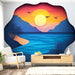 Papier peint paysage côtier avec illustration de coucher de soleil sur la mer pour salon moderne