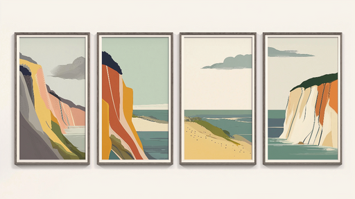 Papier peint paysage côtier Illustrations colorées de falaises et de la mer
