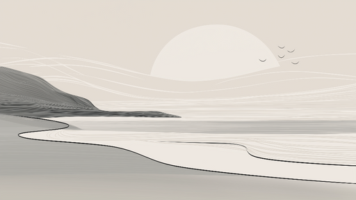 Papier peint paysage côtier Ligne d'horizon minimaliste avec soleil et vagues