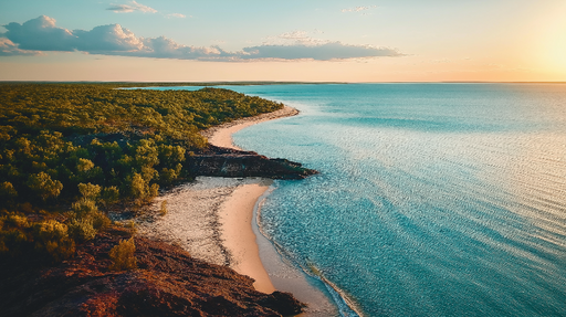 Papier peint paysage côtier Plage dorée et eaux turquoise au coucher du soleil