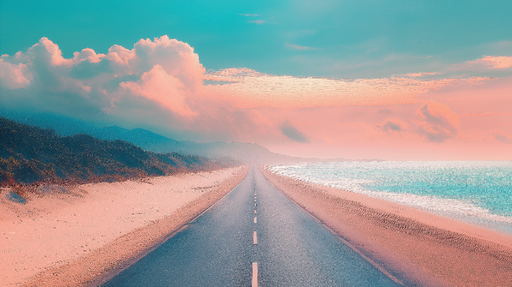 Papier peint paysage côtier Route en bord de mer avec des nuages pastel